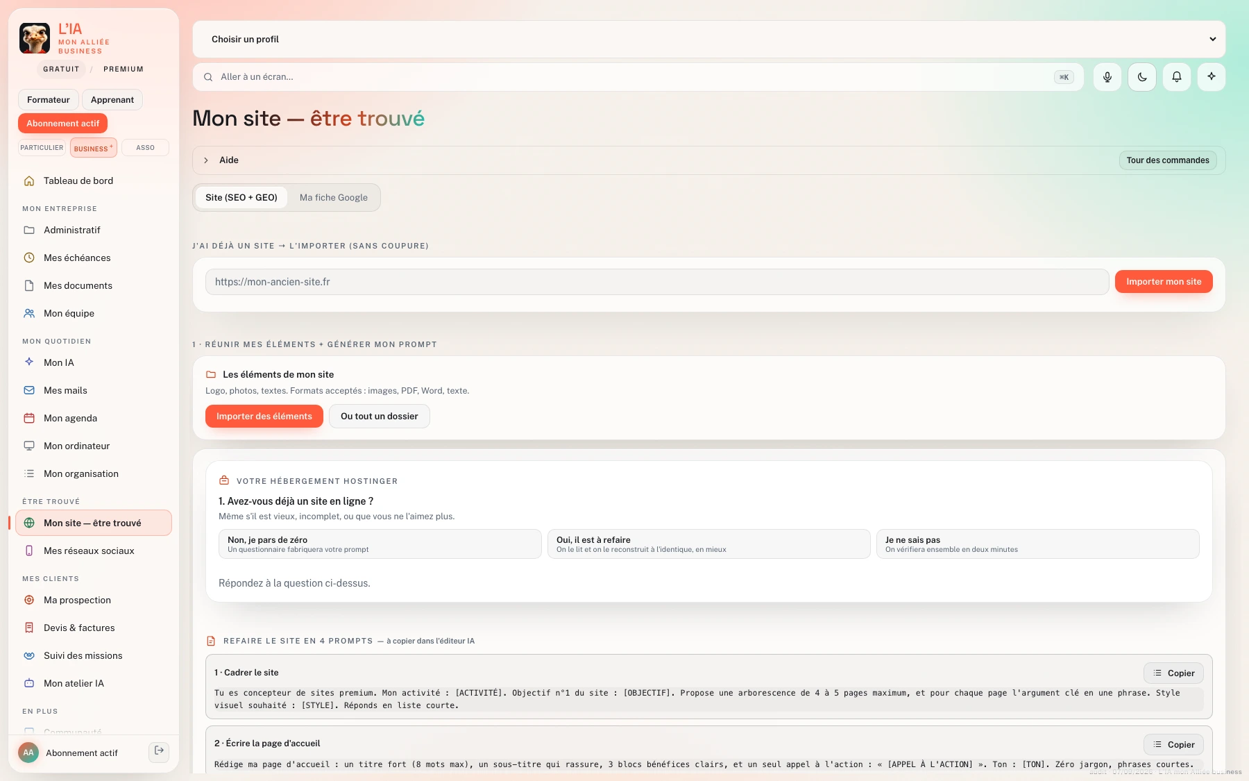 Mon site internet, espace Entreprise
